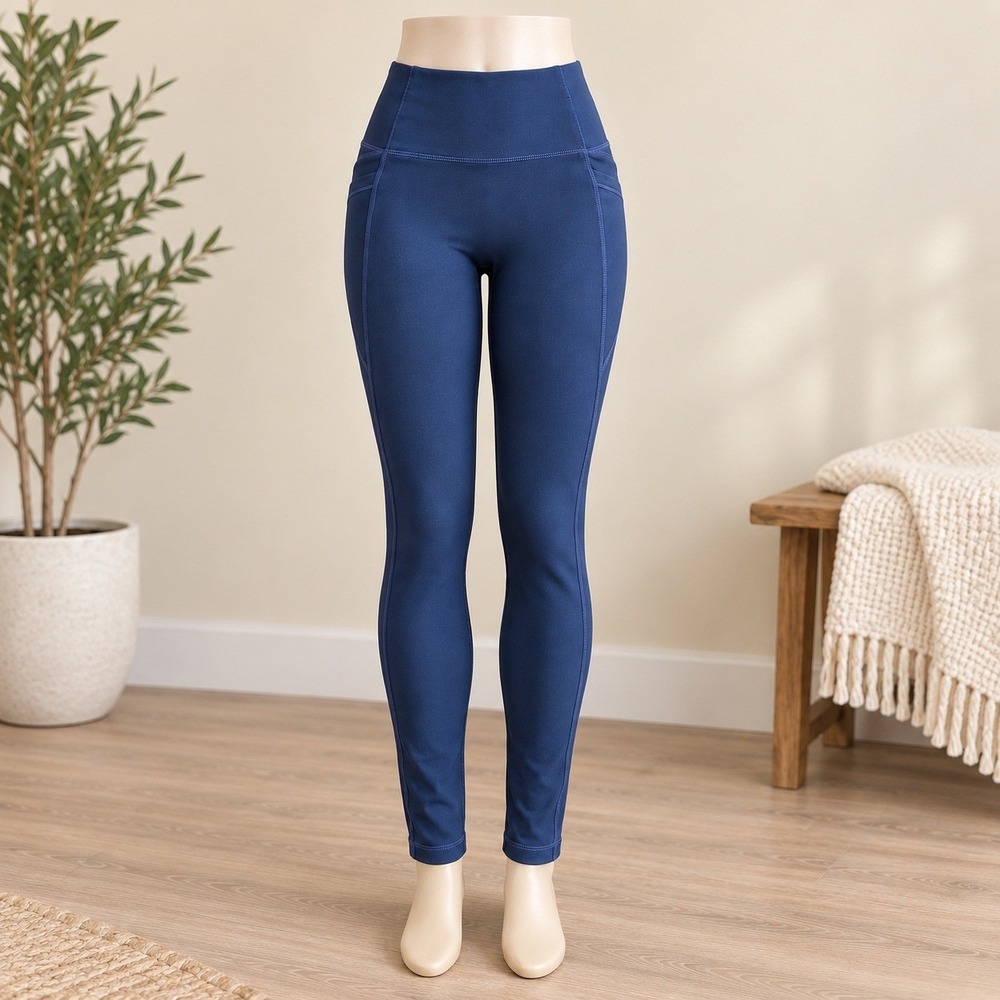 Manduka Womens Navy Blue High Waisted Yoga Leggings with Pockets Size S
